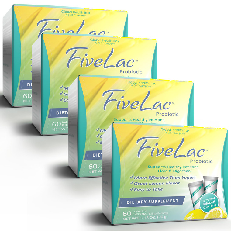 Global Health Trax GHT - FiveLac Lemon Probiotic Powder Drink Mix, Probiotics for Women, Men, Kids - Smooth Digestive Support & Elimination  Relieve