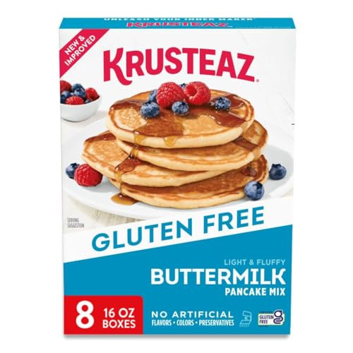 Krusteaz Gluten Free Buttermilk Pancake Mix, Light & Fluffy, 16 Oz Boxes (Pack of 8)