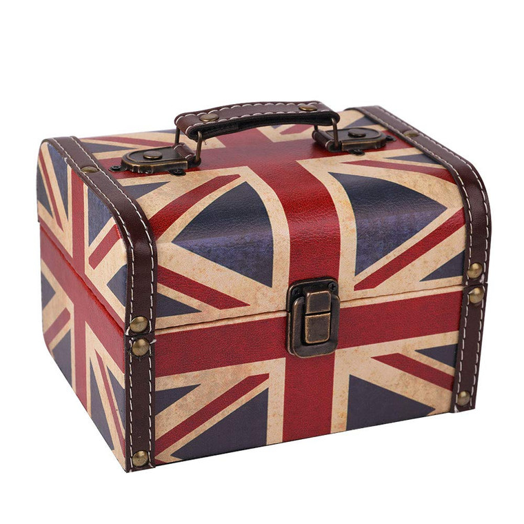 WaaHome Treasure Box 7.1'' British Flag Decorative Wooden Jewelry Keepsake Storage Box with Lids - Vintage Treasure Chest for Kids Girls Women Men, H