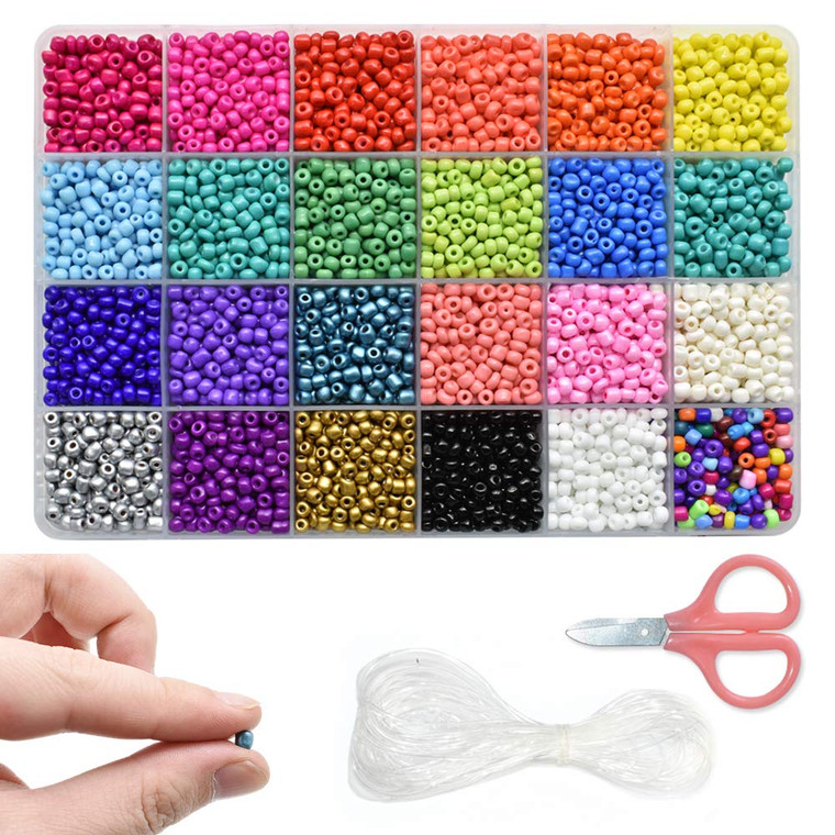 Renashed 4mm Beads for Bracelets Kit 7200pcs Glass Seed Beads Multi Color for DIY Jewelry Name Bracelets Making and Crafts (4mm)