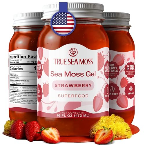 TrueSeaMoss Sea Moss Gel  Made in USA  Wildcrafted Seamoss, Fruits & Jarred Vegetables  Strawberry, Pack of 1 (Labels may Vary)