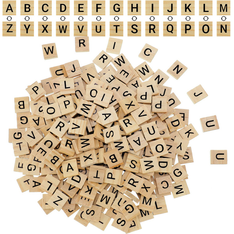 Qunclay 260 Pcs Wood Letter Tiles Wooden Tiles DIY Wooden Letters Double A-Z Capital for Crafts, Pendants, Spelling, Christmas Holiday Crafts DIY Alp