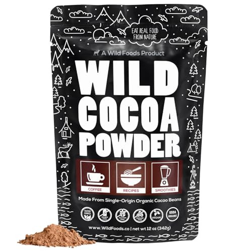 Wild Foods Organic Cocoa Powder | Single Origin Unsweetened Keto Chocolate Powder for Cooking & Baking | 100% Natural Cacao Beans | Sugar Free Non Du