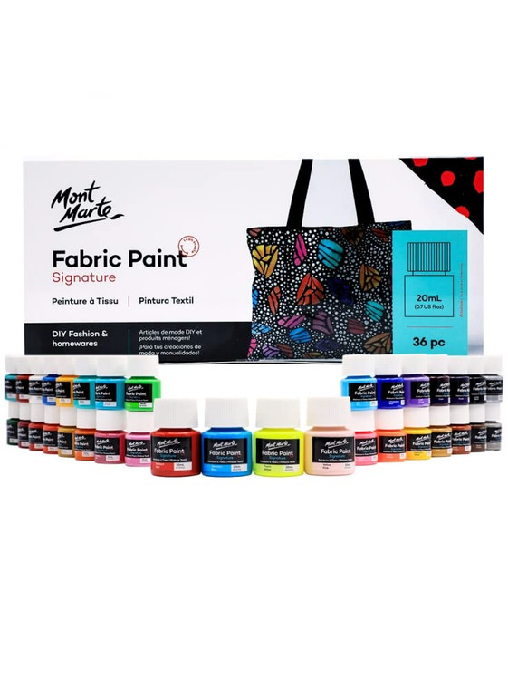 Mont Marte Signature Fabric Paint, 36pc x 20ml (0.7oz), Suitable for DIY Fashion and Homewares