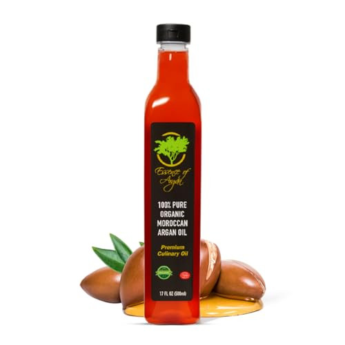 Essence of Argan Organic Edible Moroccan Argan Oil for Cooking 17 Ounces - USDA Approved, Eco-Certified Organic Argan Oil with Rich Nutrients - Premi