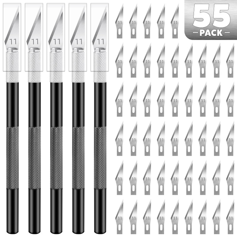 TIFICAL 55 PCS Exacto Knife Set, 5 Piece Craft Knife and 50 Additional SK5 Blades, Hobby Knife for Miniatures, Professional Exacto Knife for Crafting