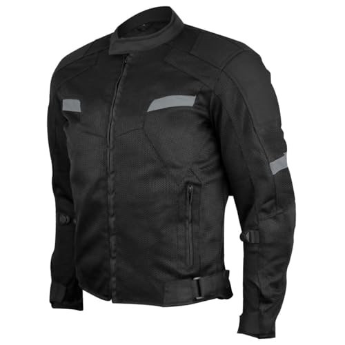 Vance Leather Viper Mens Black Reflective Mesh Motorcycle Jacket w/CE Armor & Thermal Removable Liner (Black, Large)