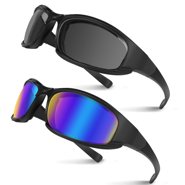 Jeemeele Motorcycle Goggles 2PCS Motorcycle Riding Glasses Riding Goggles Motorcycle Sunglasses UV Protection Dustproof (Black+Blue)