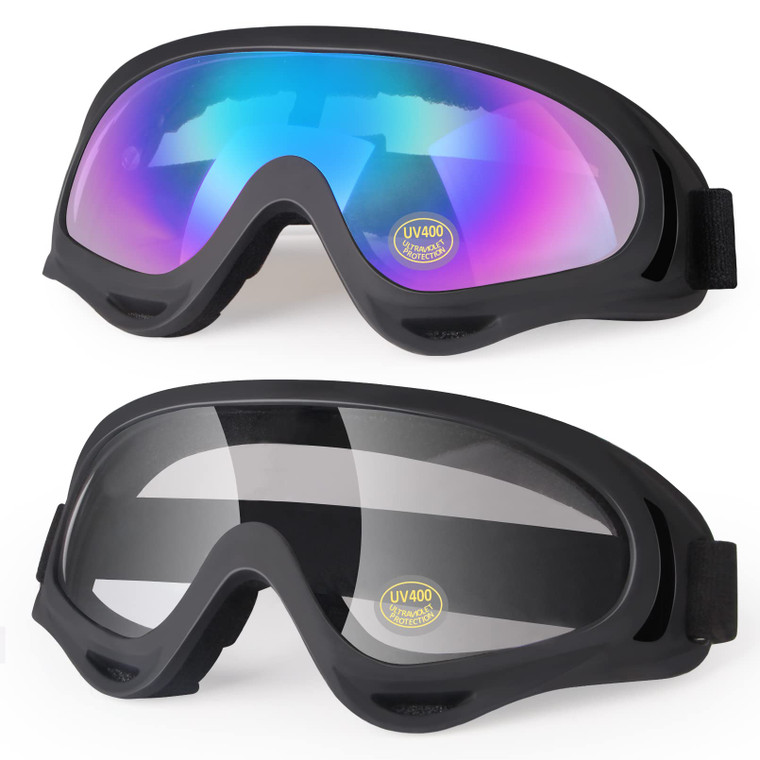 LMAVAG Motorcycle Goggles 2 Pack, Dirt Bike ATV Goggles Motocross Riding Racing Eyewear Off-Road MX Bike & Ski Goggles UV400 Anti-Fog Impact-Resistan