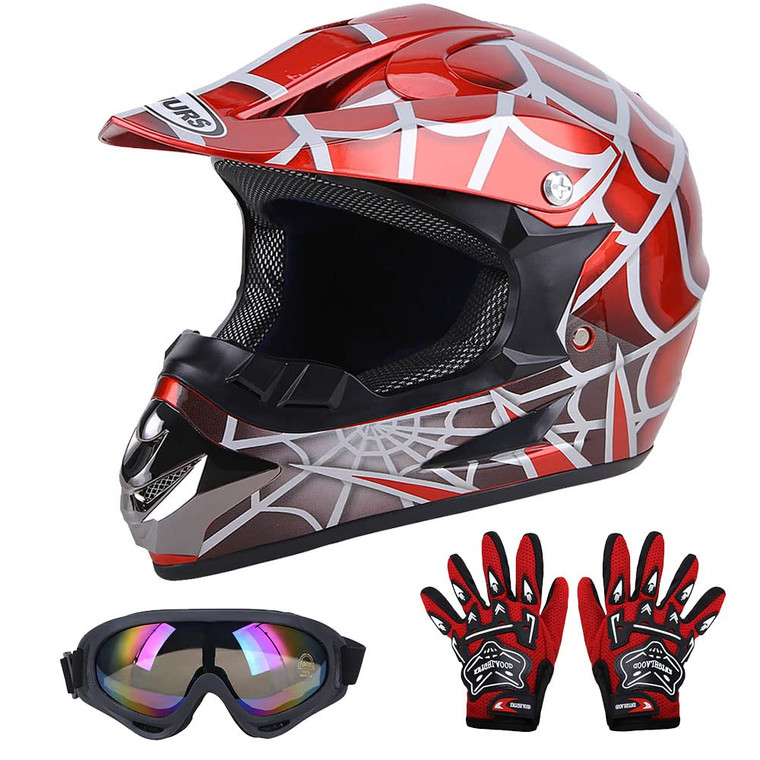 OUMURS DOT Youth Dirt Bike Helmet,Kids ATV Helmets with Gloves Goggles for Youth Boys Girls 5-14 Ages,Four Wheeler Helmet Kids Motocross BMX MX UTV S