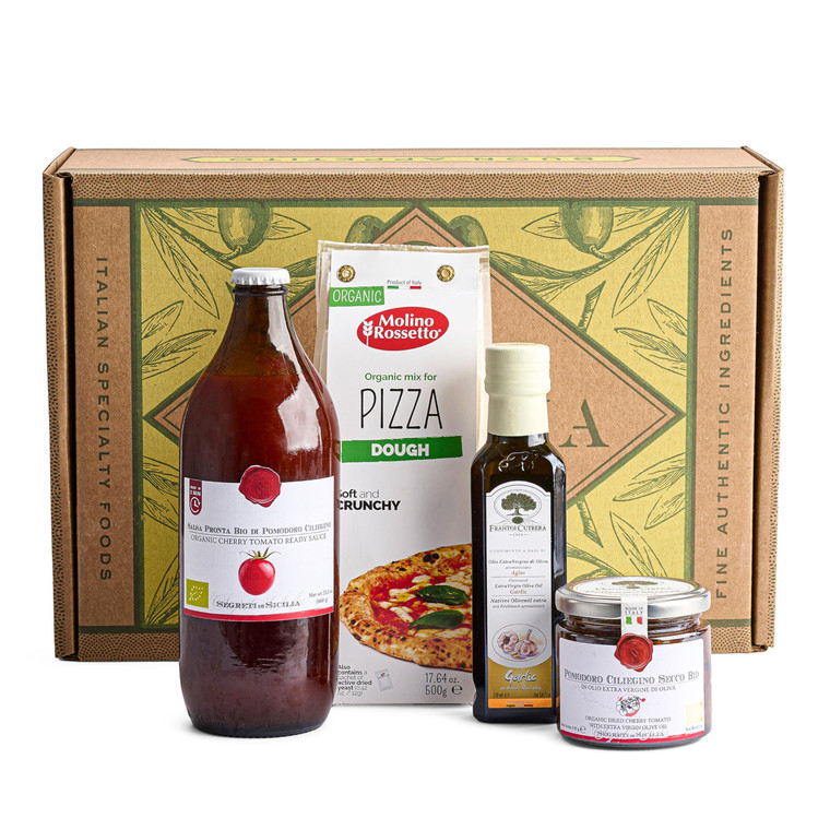 Mercato di Bellina Organic Pizza Kit Gift Basket - Authentic Homemade Pizza Making Kit for Home Chefs, Italian Gift Basket Includes Organic Crust Mix