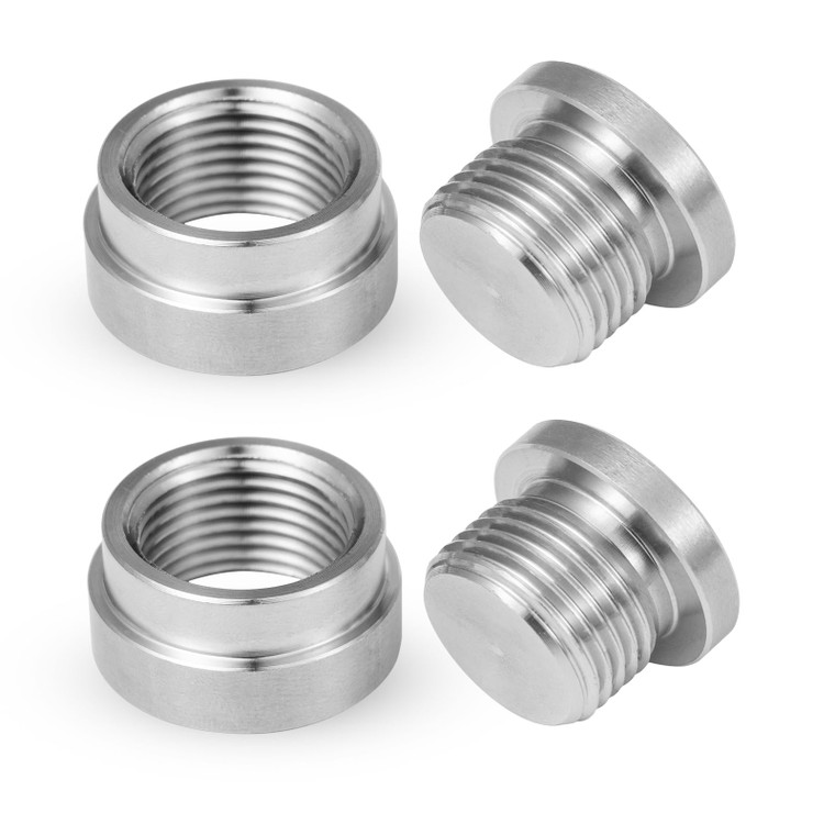 O2 Oxygen Sensor Bung and Plug 304 Stainless Steel M18-1.5,Oxygen Sensor Bung Stepped Style with Plug, Suppied by Hohnnyreet (2, Silver, M18 X 1.5)