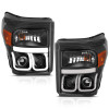 ANZO For 2011-2015 Ford F-250 Projector Headlights w/ U-Bar Black