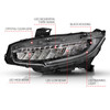 ANZO For 16-17 Honda Civic Projector Headlights Plank Style Black w/Amber/Sequential Turn Signal