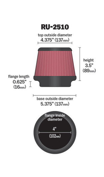 K&N Engineering (Air Filters - Universal Fit) KN Universal Air Filter - Part# RU-2510