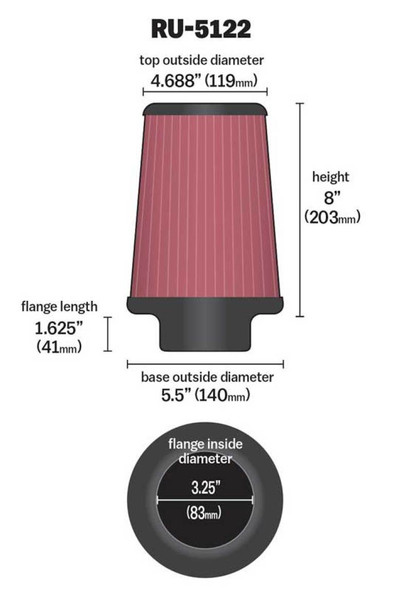 K&N Engineering (Air Filters - Universal Fit) KN Universal Air Filter - Part# RU-5122