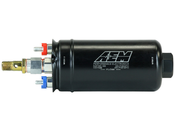 AEM 400LPH High Pressure Inline Fuel Pump - M18x1.5 Female Inlet to M12x1.5 Male Outlet (50-1009)