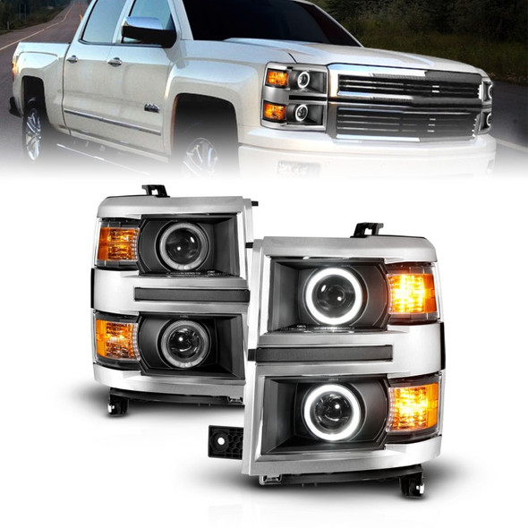 Anzo USA 111585 Projector Headlight Set w/Halo Fits 14-15 Silverado 1500
