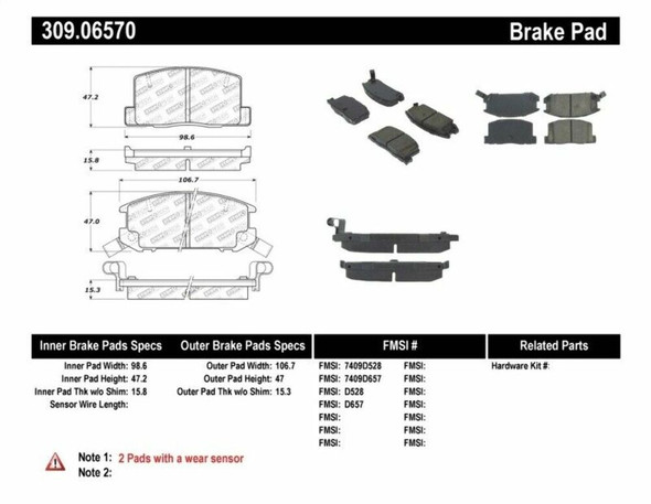 StopTech 309.06570 StopTech Sport Brake Pads Fits 91-05 MR2 MR2 Spyder
