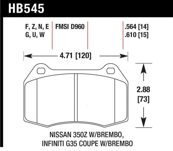 Hawk Performance HB545U.564 DTC-70 Disc Brake Pad Fits 03-09 350Z G35 Sentra