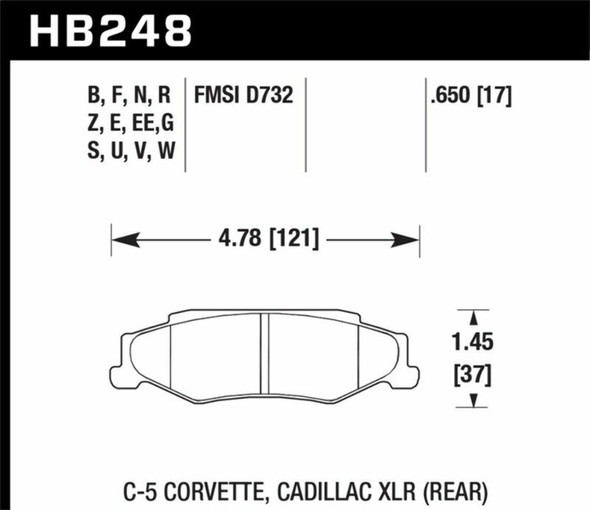 Hawk Performance HB248Z.650 Performance Ceramic Disc Brake Pad Fits Corvette XLR
