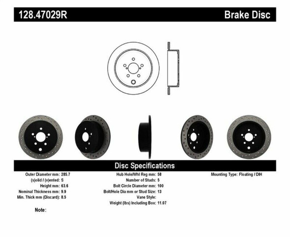 StopTech Drilled Sport Brake Rotors (Part# 128.47029R)