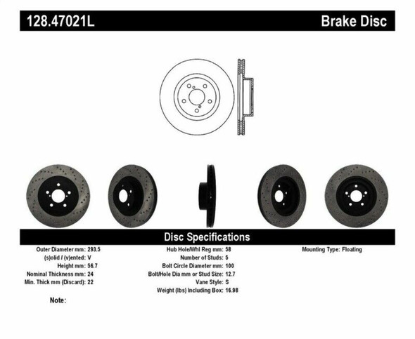 StopTech Drilled Sport Brake Rotors (Part# 128.47021L)