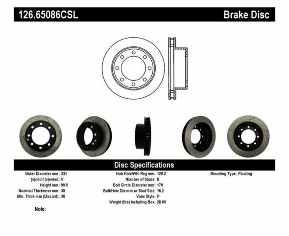 StopTech 126.65086CSL Sport Cryo-Treated Slotted Disc Brake Rotor