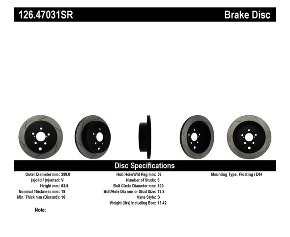 StopTech 126.47031SR Sport Slotted Disc Brake Rotor