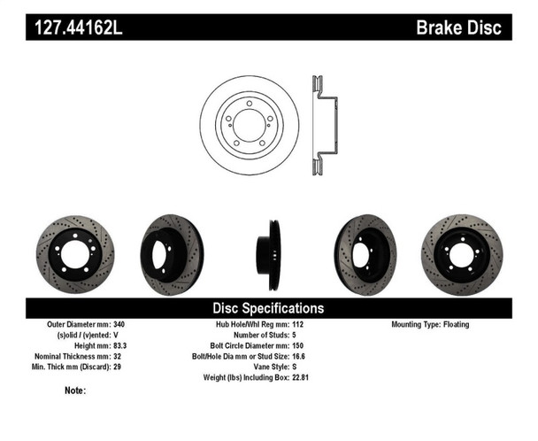 StopTech Slot & Drill Brake Rotors (Part# 127.44162L)
