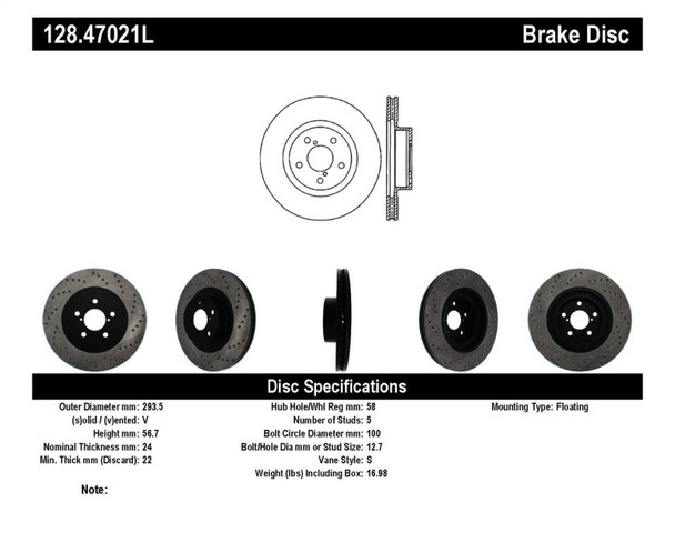 StopTech 128.47021L Sport Cross-Drilled Disc Brake Rotor