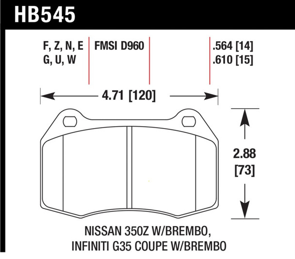 Hawk Performance HB545G.564 DTC-60 Disc Brake Pad Fits 03-09 350Z G35 Sentra