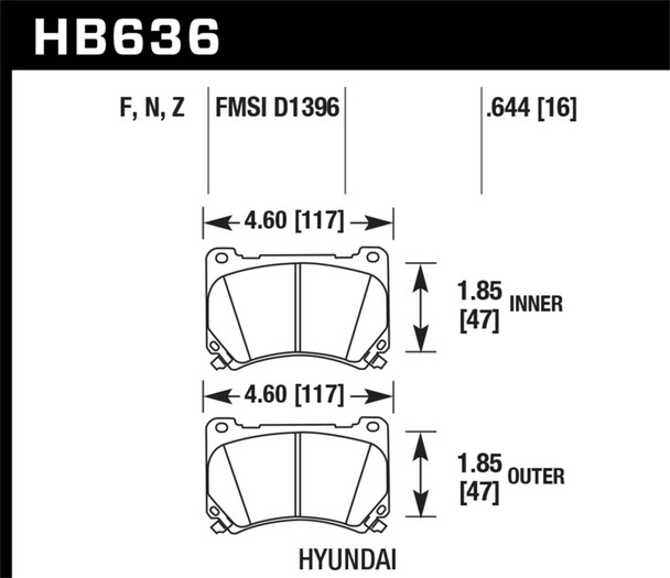 Hawk Performance HB636N.644 HP Plus Disc Brake Pad Fits Elantra Equus Genesis