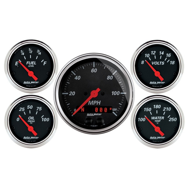 AutoMeter 1450 Designer Black 5 Gauge Set Fuel/Oil/Speedo/Volt/Water