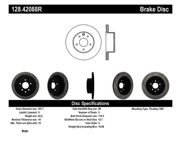 StopTech 128.42088R Sport Cross-Drilled Disc Brake Rotor