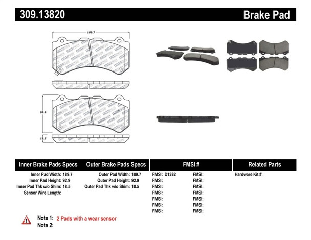 StopTech 309.13820 StopTech Sport Brake Pads Fits 09-18 GT-R Karma
