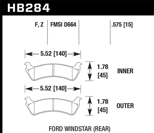Hawk Performance HB284F.575 HPS Disc Brake Pad Fits 95-03 Windstar