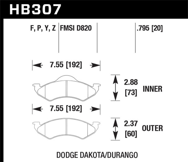 Hawk Performance HB307P.795 SuperDuty Disc Brake Pad Fits 00-02 Dakota Durango