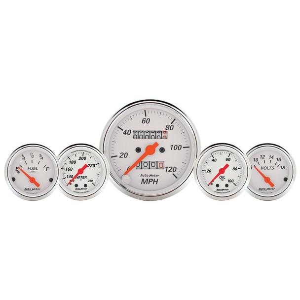 AutoMeter 1311 Arctic White 5 Gauge Set Fuel/Oil/Speedo/Volt/Water