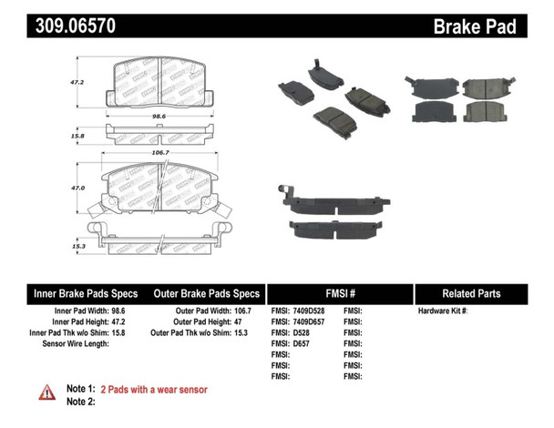 StopTech 309.06570 StopTech Sport Brake Pads Fits 91-05 MR2 MR2 Spyder