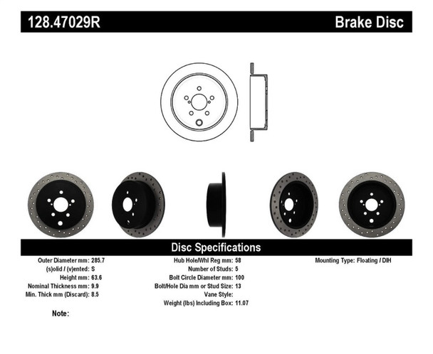 StopTech 128.47029R Sport Cross-Drilled Disc Brake Rotor