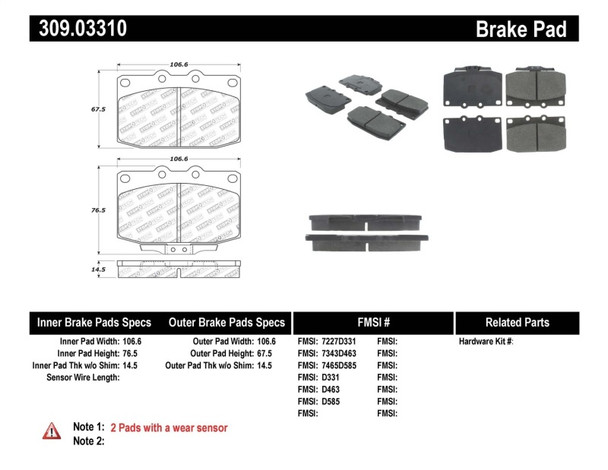 StopTech 309.03310 StopTech Sport Brake Pads Fits 86-95 RX-7