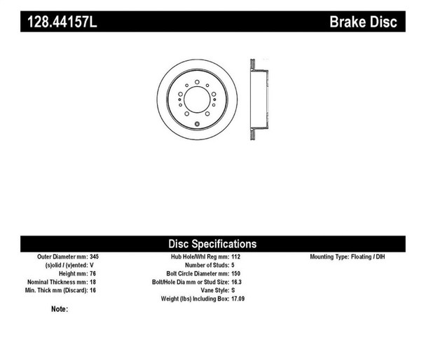 StopTech 128.44157L Sport Cross-Drilled Disc Brake Rotor