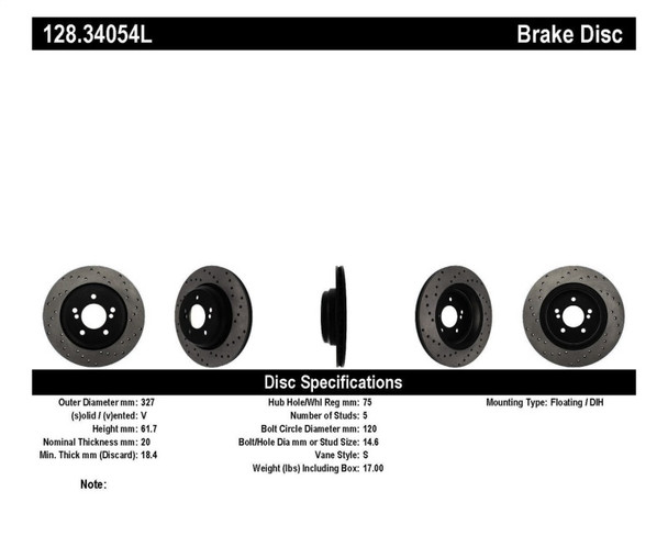 StopTech Drilled Sport Brake Rotors (Part# 128.34054L)