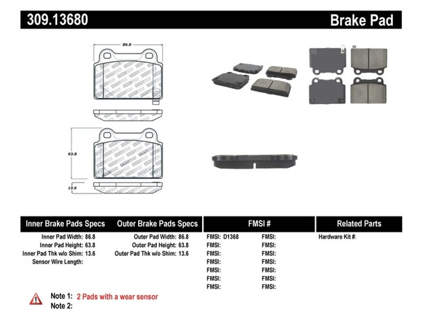 StopTech Sport Brake Pads (Part# 309.1368)