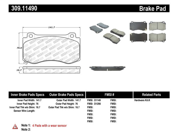 StopTech 309.11490 StopTech Sport Brake Pads