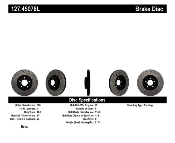 StopTech Slot & Drill Brake Rotors (Part# 127.45078L)