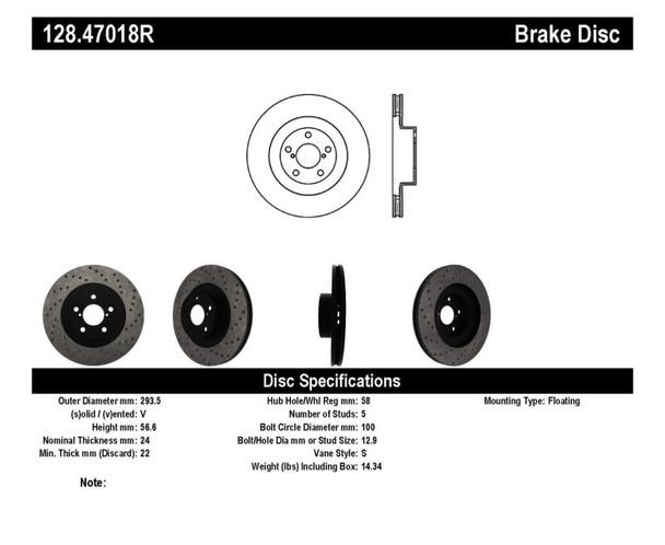 StopTech Drilled Sport Brake Rotors (Part# 128.47018R)