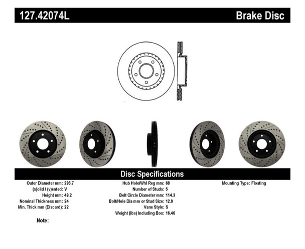 StopTech Slot & Drill Brake Rotors (Part# 127.42074L)
