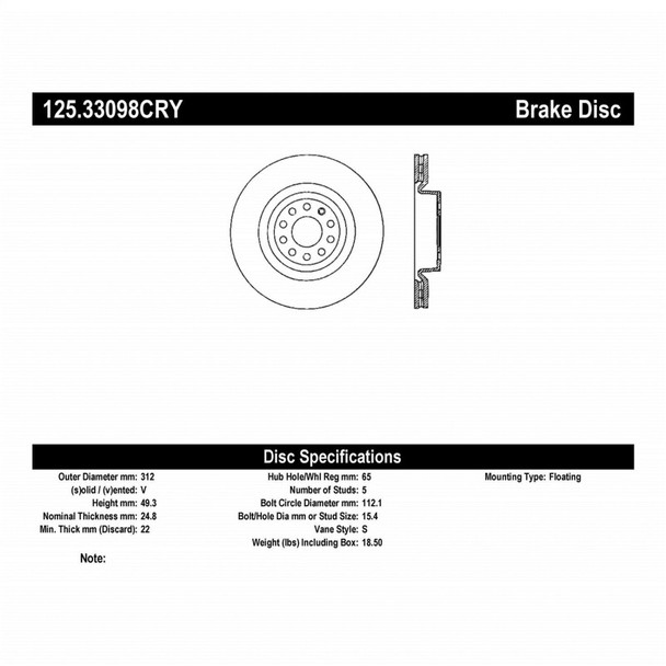 StopTech Premium Carbon Brake Rotors (Part# 125.33098CRY)